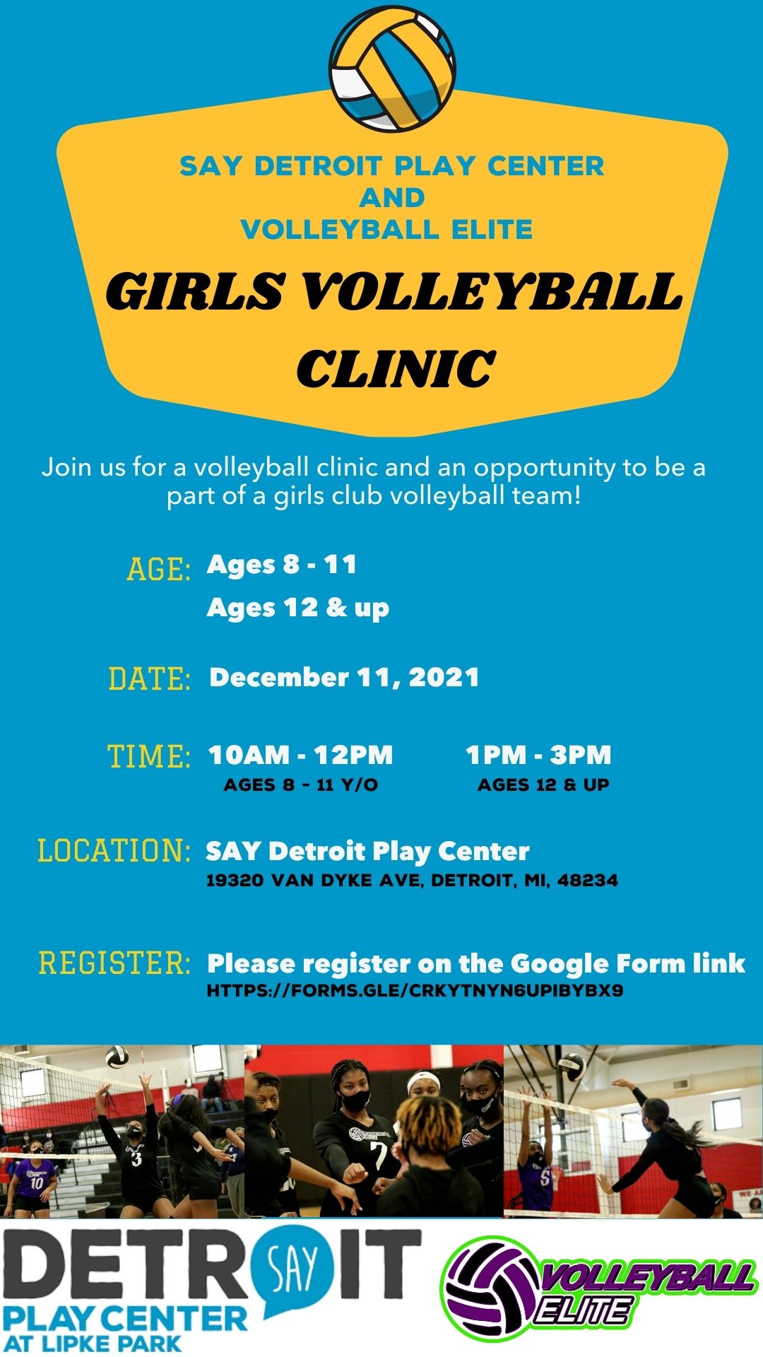 Girls Volleyball Clinic | SAY Play Center